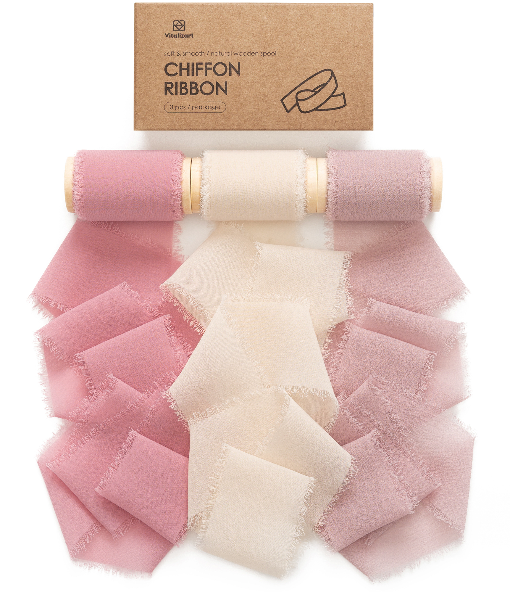 Chiffon Ribbon with Wooden Spool 2" x 15 Yd (Pink Nude & Mauve)