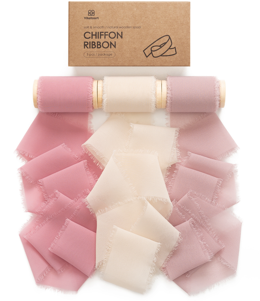 Chiffon Ribbon with Wooden Spool 2" x 15 Yd (Pink Nude & Mauve)