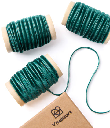 Thin Velvet Ribbon 1/8" x 30 Yard Christmas Decoration Tree Ornaments (Dark Green)