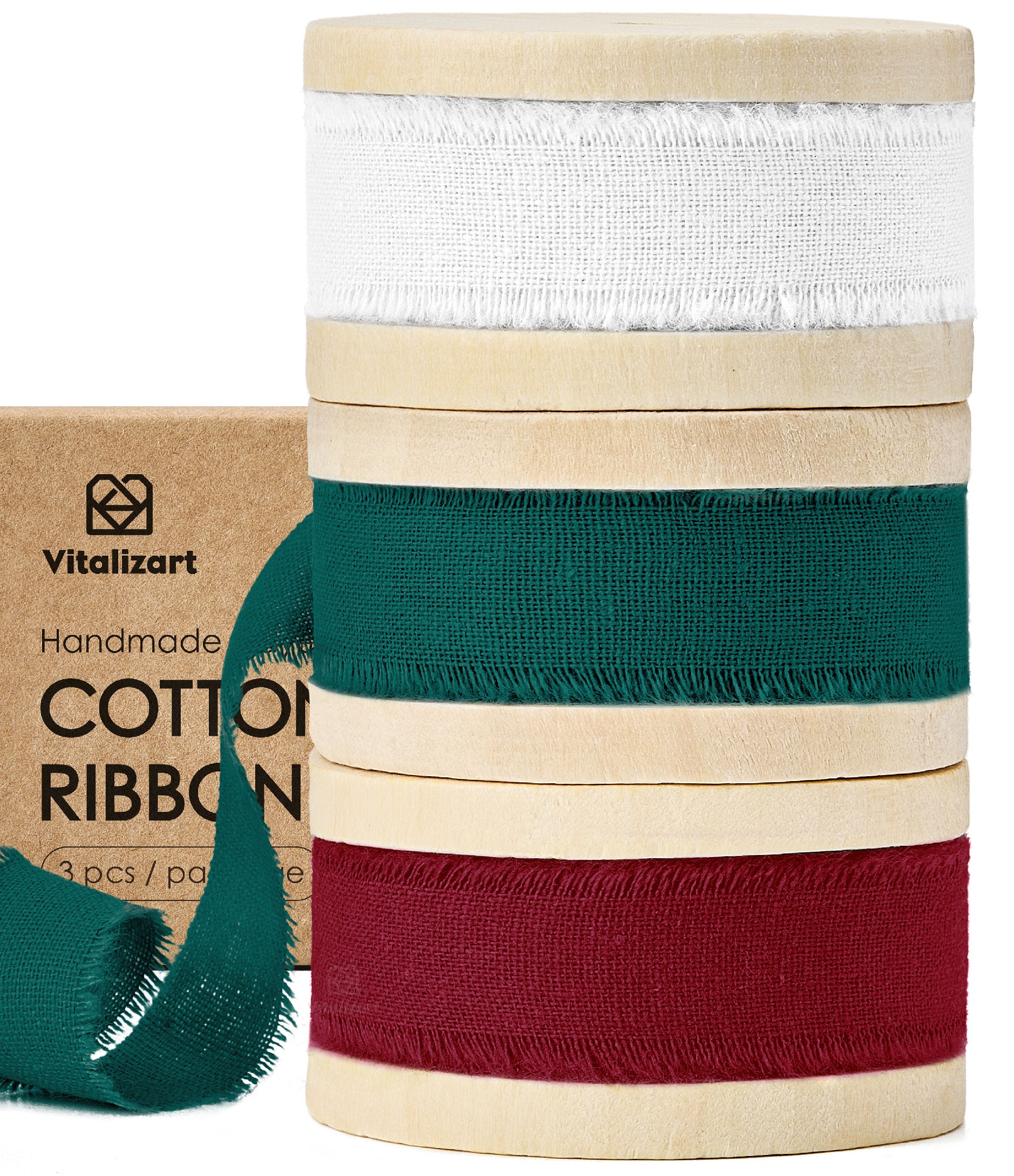 Cotton Ribbon Handmade Fringe 5/8" x 21 Yd (White Red Green)