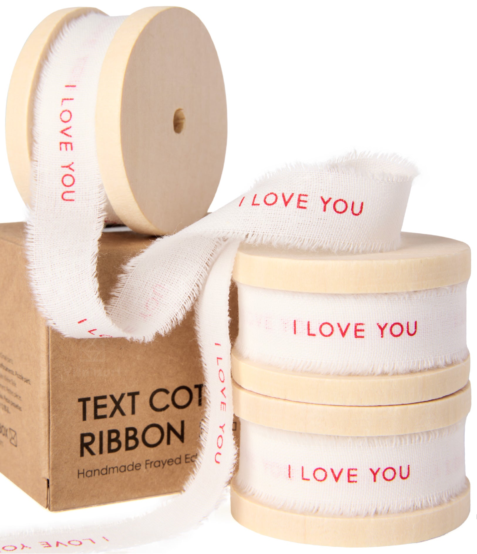 Custom Cotton Ribbon 5/8" x 15 Yd (I LOVE YOU)