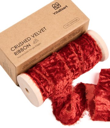 Velvet Ribbon for Christmas Frayed Edges Glossy 1" X 5 YD (Red)