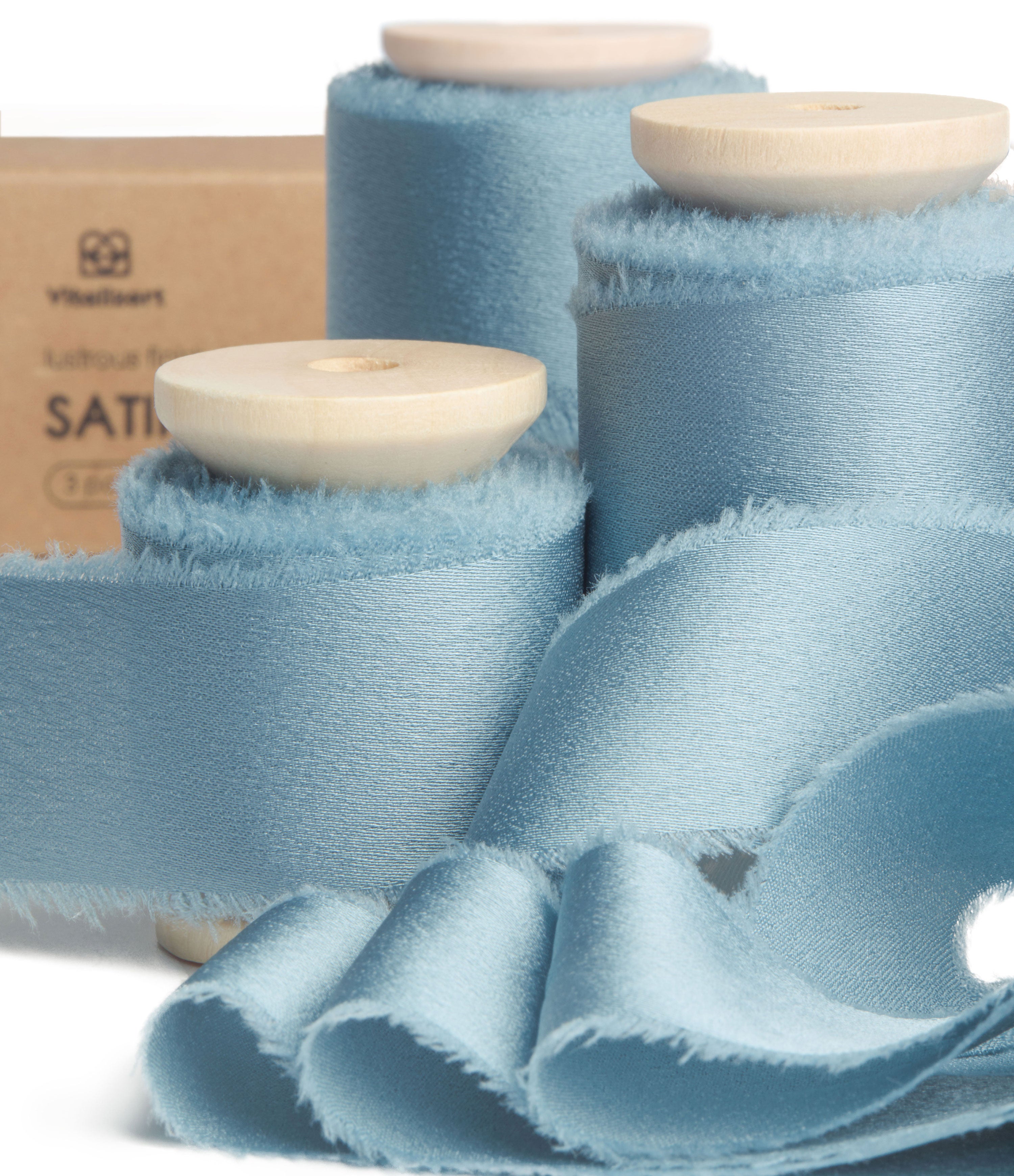 Silk Satin Ribbon With Wooden Spool 1" x 15 Yd (Dusty Blue)