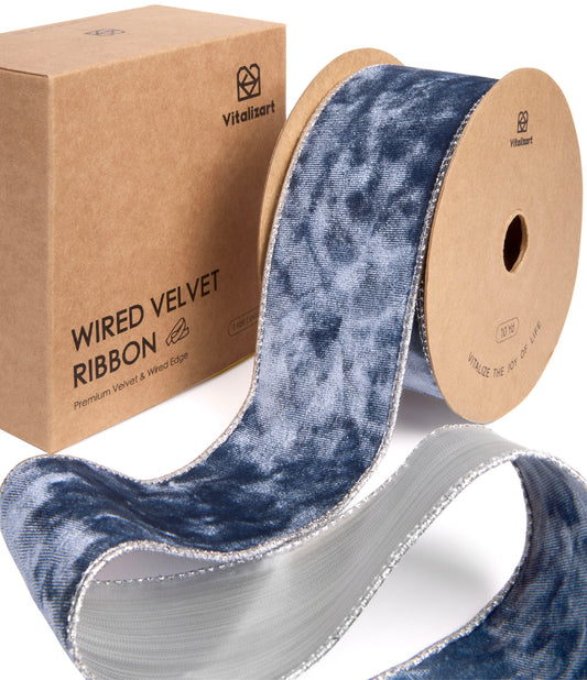 Wired Velvet Metallic Crushed Ribbon 2.5" x 10 Yd (Dusty Blue)