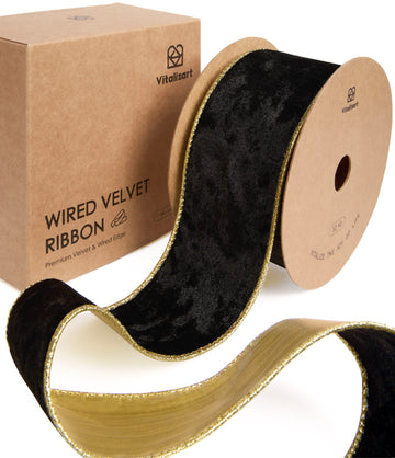 Wired Velvet Metallic Crushed Ribbon 2.5" x 10 Yd (Black)