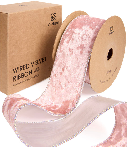 Wired Velvet Metallic Crushed Ribbon 2.5" x 10 Yd (Pink)