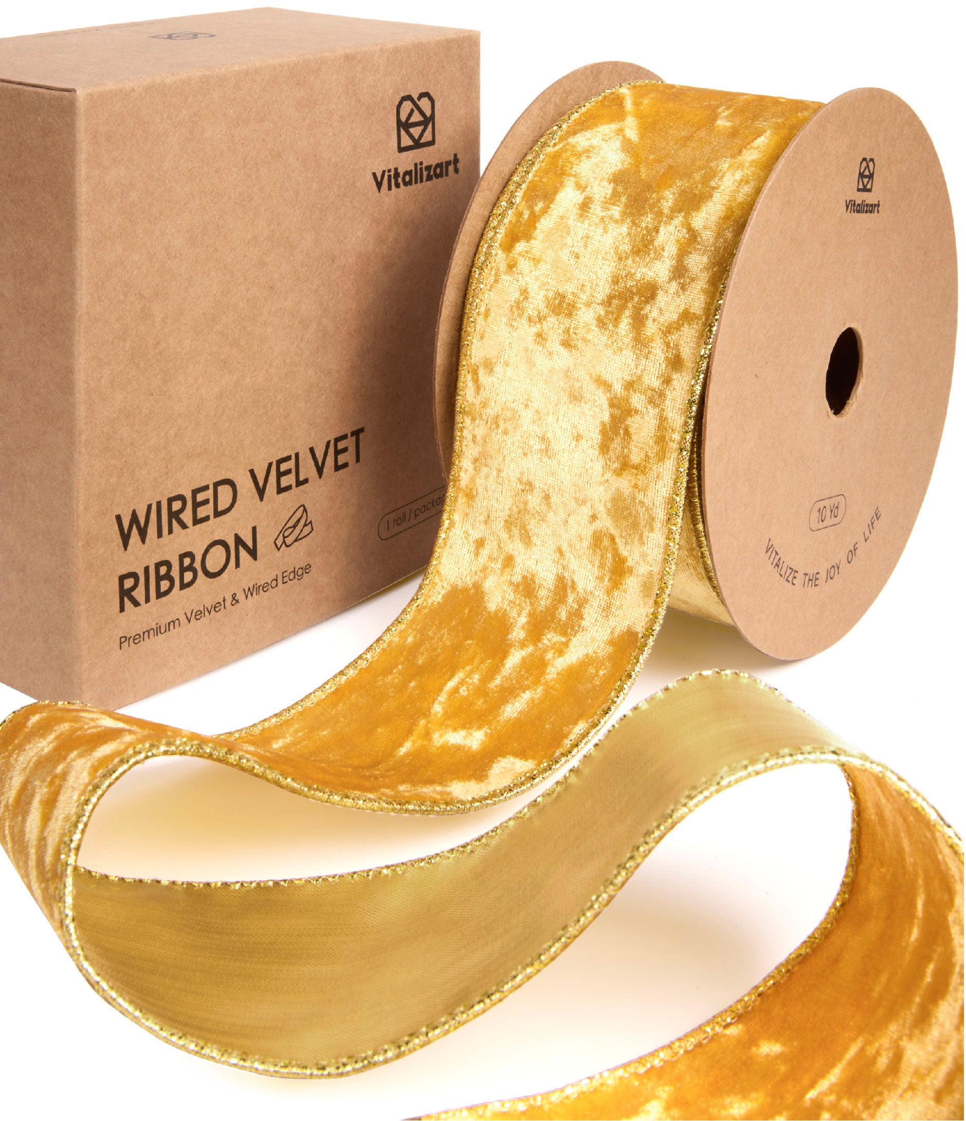 Wired Velvet Metallic Crushed Ribbon 2.5" x 10 Yd (Gold)