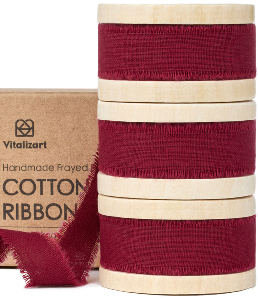 Cotton Ribbon Handmade Fringe 5/8" x 21 Yd (Burgundy)