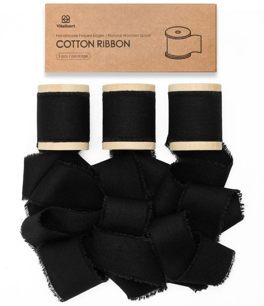 Cotton Ribbon Handmade Fringe 1.5" x 15 Yd (Black)