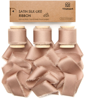 Silk Satin Ribbon With Wooden Spool 1" x 15 Yd (Champagne)