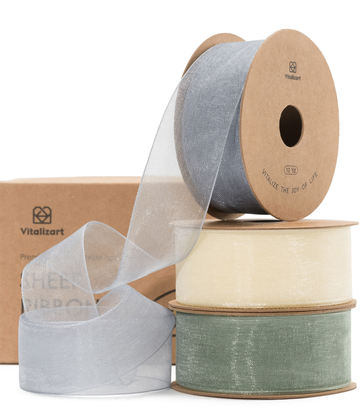 Organza Sheer Ribbon 1“ x 30 Yd  (Cream White Blue & Green)