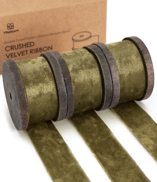 Deluxe Velvet Ribbon Set With Wooden Spool 1" x 9Yd (Dark Green)