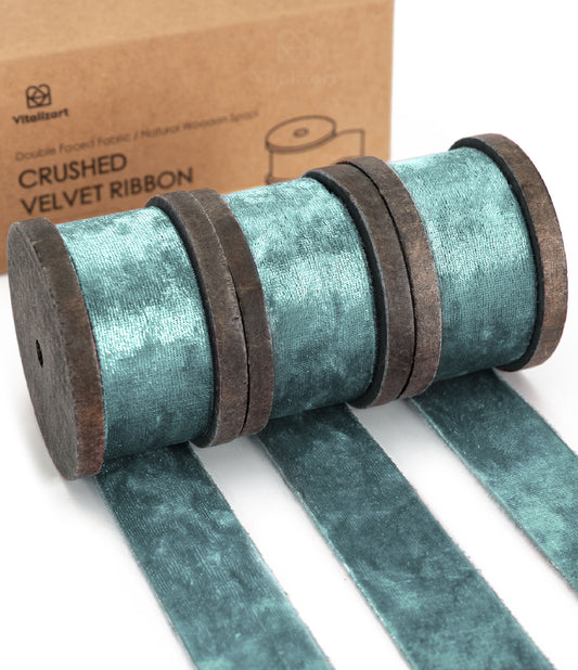 Deluxe Velvet Ribbon Set With Wooden Spool 1" x 9Yd (Baby Blue)